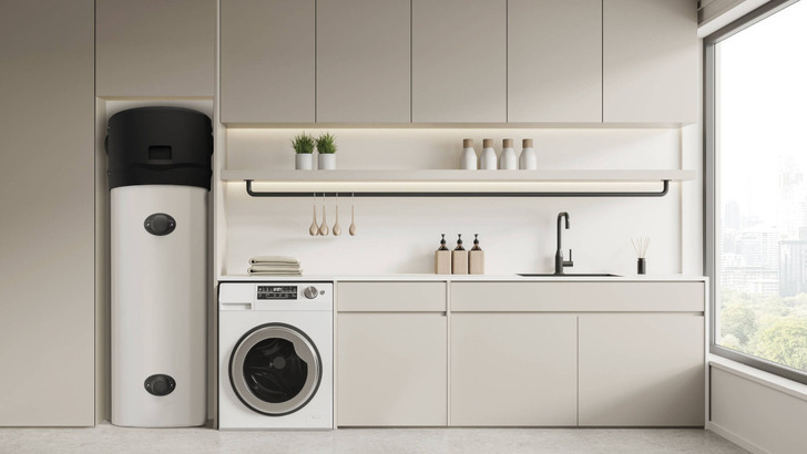 Tidily tucked away – the Aquarea domestic hot water heat pump