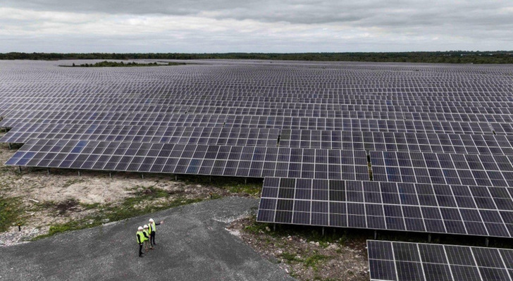 Timahoe North Solar Farm stretching into the distance in Co Kildare in the Irish Midlands.