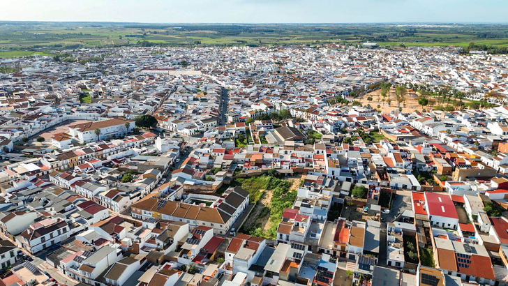 Aerial view of Almonte in Huelva province, Andalusia, home to around 25,000 residents