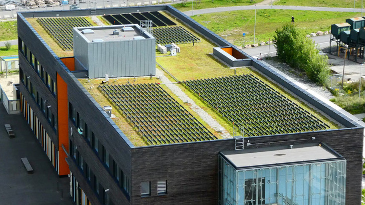 The Green roof in Oslo with vertical solar panels