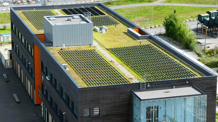 The Green roof in Oslo with vertical solar panels
