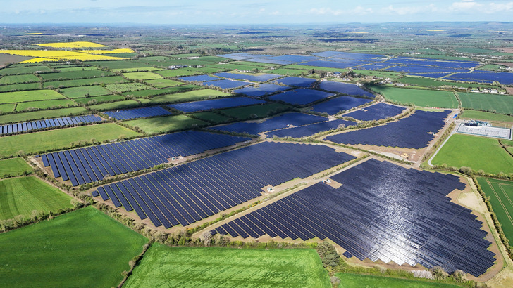 Cloud cover, clear trajectory at the 94.7 MWp Gaskinstown solar park in County Meath