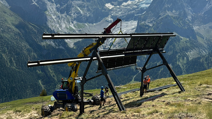 A high-altitude installation in progress.These modules will spend the next 30 years being tested by the weather that has seniority