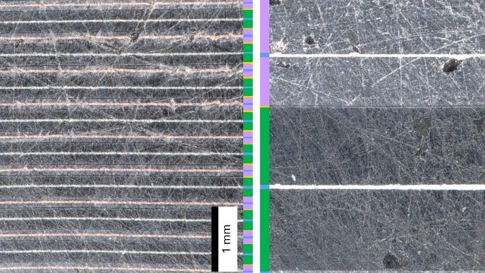 The conventional electrode's stripes give way to a few broad bands, full context below