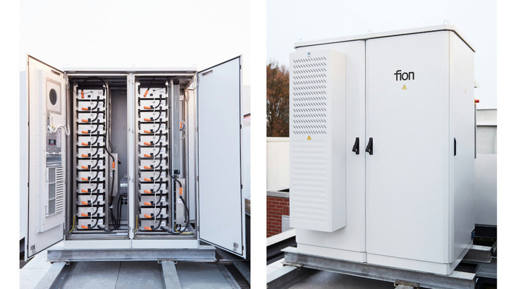 Fion's storage system can both shave peak loads and earn money on the exchange.
