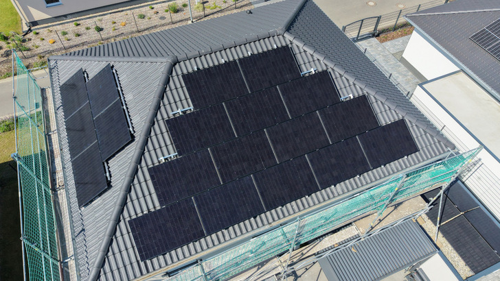 Fourteen modules on the main roof, five on the south-west side
