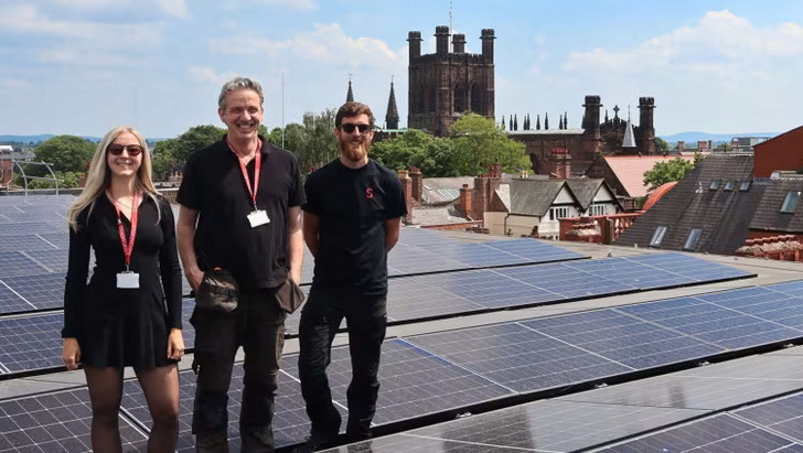 Rooftop cast: staff of the Storyhouse in Chester alongside the modules that now play a supporting role