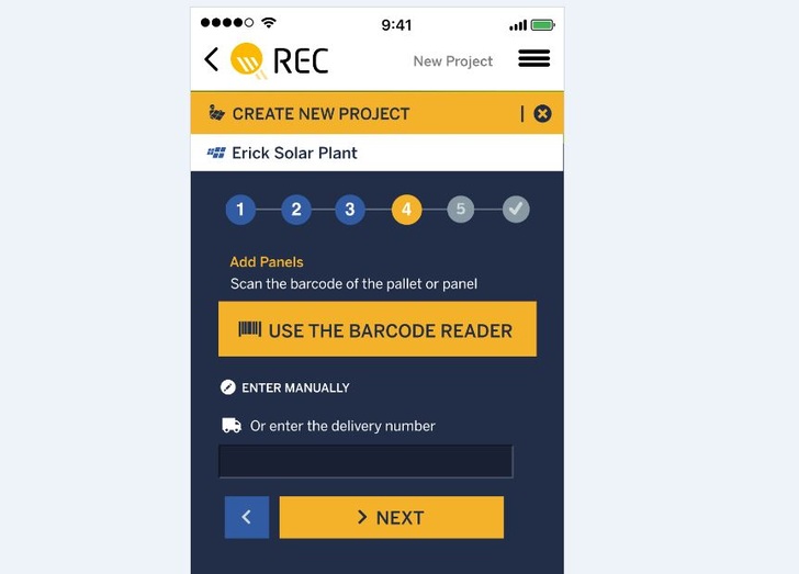 Entering a project can be done manually or by scanning the bar code directly. - © REC Solar
