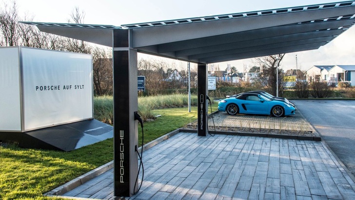 A dry place to park and charge your Porsche.