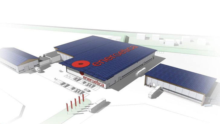 The three new production halls of Energetica are all covered with solar modules.
