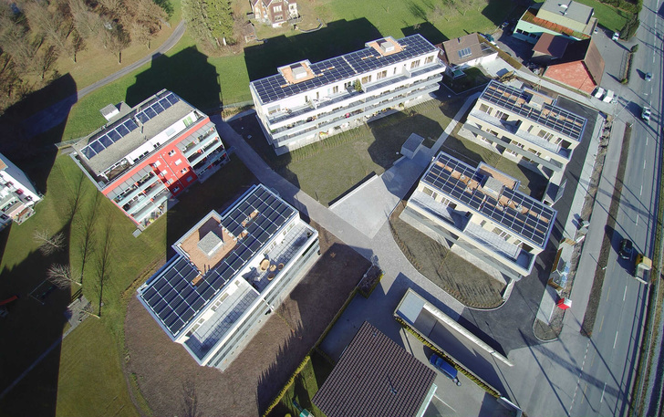A drone's-eye view of the Quartierstrom project in Walenstadt.