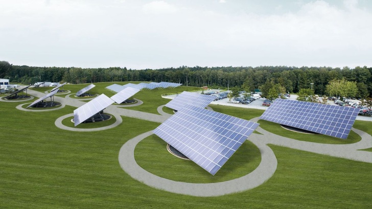 The solar generators are mounted on module trackers installed nearby the factory.