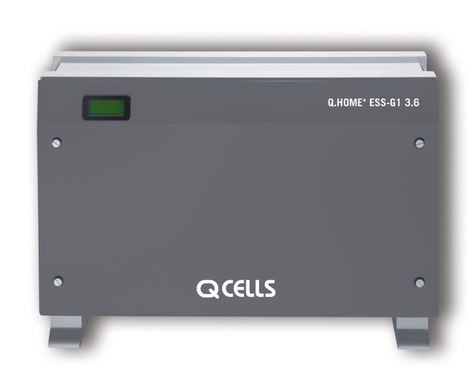 Q.HOME+ ESS-G1 combines a proven lithium-ion battery holding a storage capacity of 3.6 kWh with an integrated inverter and a battery charger. 