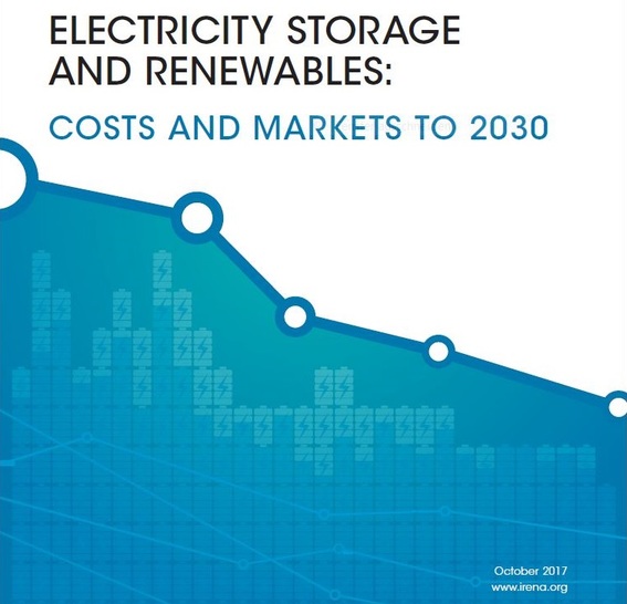 In a new report IRENA predicts sharply declining costs for energy storage within the next years.