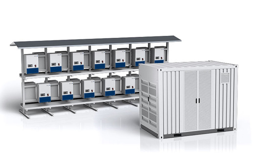 All string inverters are installed in a central location in the solar park.