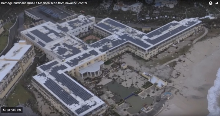 PV rooftop installation on Westin Hotel in St. Maarten last week after Hurricane Irma (category 5). - © Sollega
