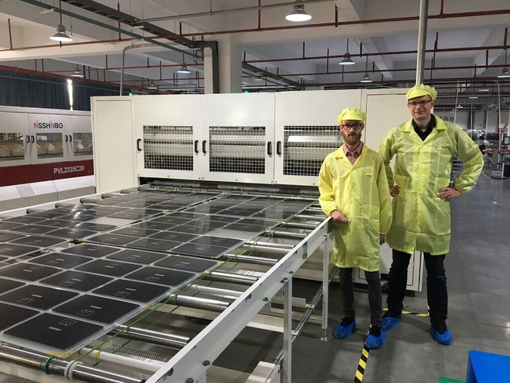 Production of solar modules of Opes Solutions in Changzhou, China.