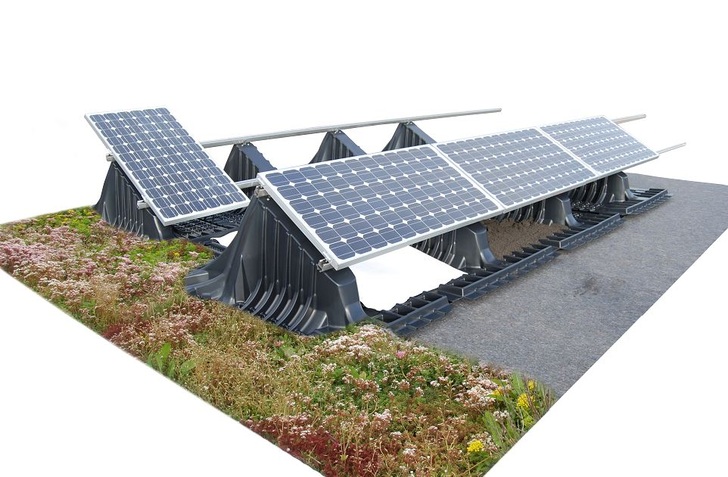 The Sun Root supports are held in place by their own weight and do not penetrate the roof cladding.