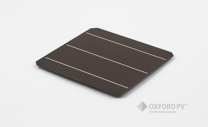The first full-sized perovskite-silicon solar cell.