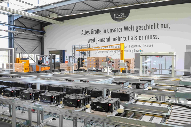 Completed production line at the first gigafactory for commercial battery storage systems in Europe.