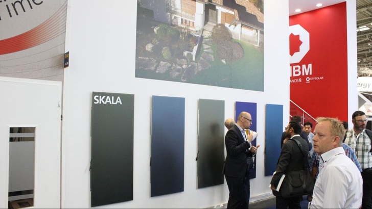 The Avancis stand with their latest façade modules.