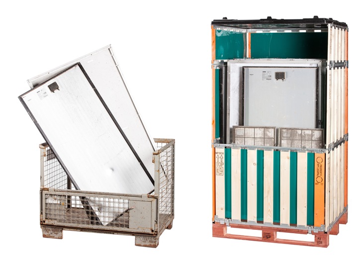 More than ten tonnes of PV WEEE can be transported in 26 boxes. - © Faber Halbertsma
 More than ten tonnes of PV WEEE can be transported in 26 boxes.