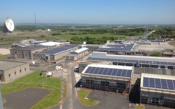 The solar roofs of Goonhilly in Cornwall, United Kingdom.