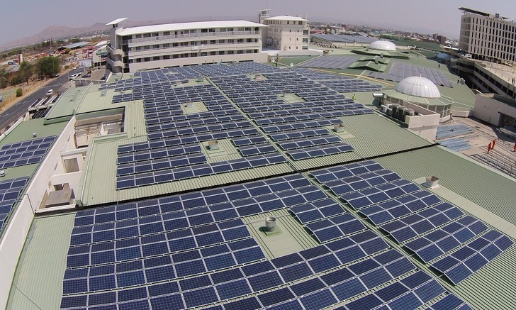 Optimized for self-consumption: Namibia`s second largest PV rooftop installation at Maerua Mall. 
