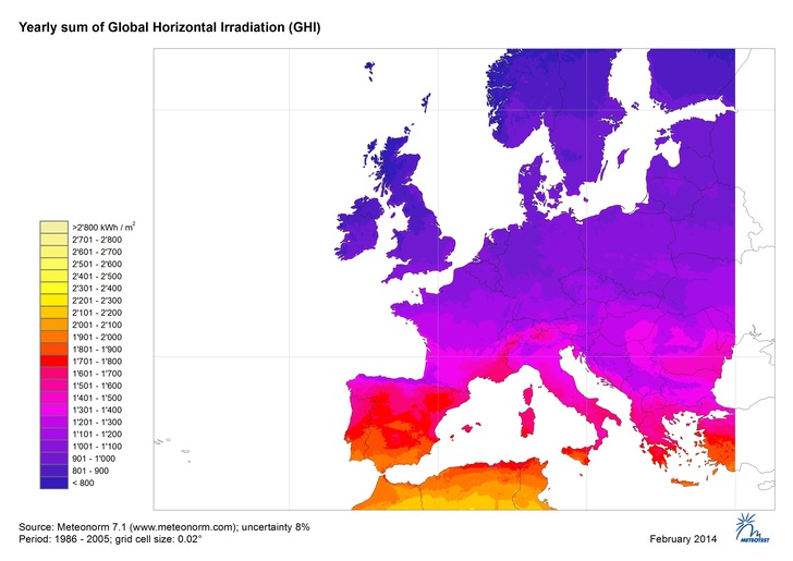 An example for a solar irradiation map. - © Meteotest
