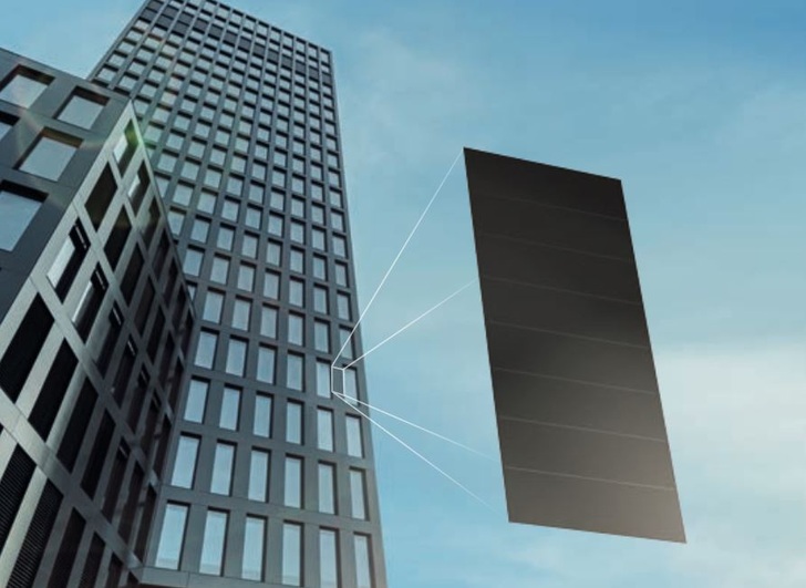 With the semiconductor material added to the coloured glass, all of the facade can be solar.