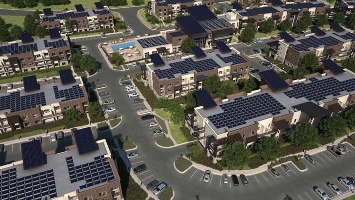 Distributed among the buildings of the housing estate, the PV totals five megawatts. - © The Wasatch Group
