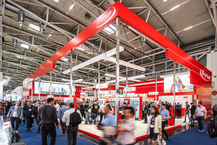 Crowds of visitors at the Fronius booth at The smarter E/Intersolar Europe in Munich last week.