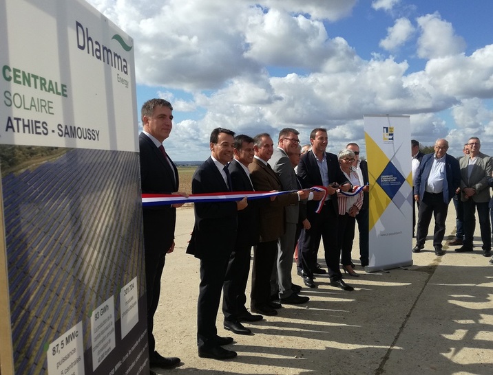 Laying of the foundation stone of Athies-Samoussy solar park in the northern France region of Hauts-de-France.