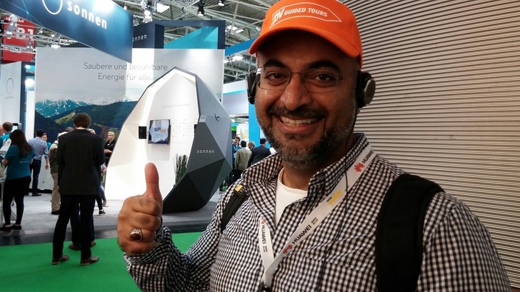 Firas al-Abduwaani, CEO of HTC Building Networks in Oman: one out of 367 participants who joined pv Guided Tours at Intersolar in Munich.