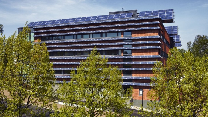 Solar architecture at the front of Vaisala's HQ in Vantaa near Helsinki. - © Vaisala
