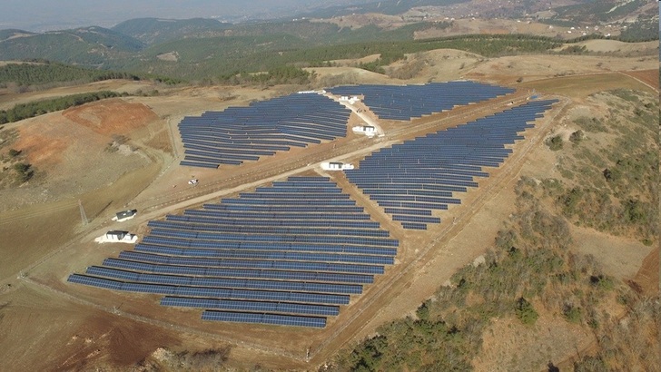 Aerial view over the new solar project in Turkey.