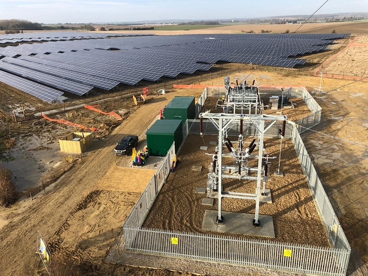 The subsidy-free Staughton solar plant is installed on a former airfield.