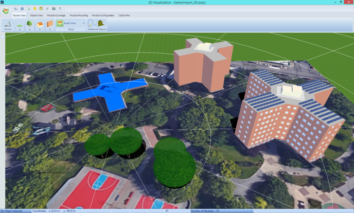 3D visualization in PV*SOL premium 2016 – new import of satellite maps. - © Valentin Software, Berlin
