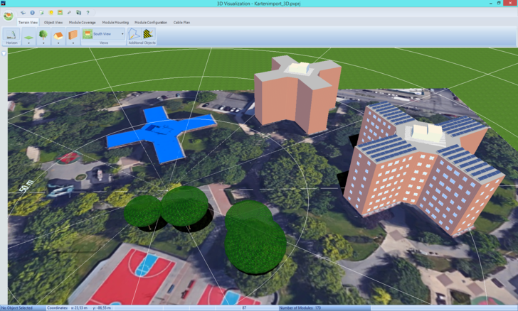 3D visualization in PV*SOL premium 2016 – new import of satellite maps.