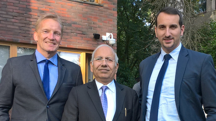 Juha Pölönen- Partner, Sales & Marketing at Finnwind Oy, the Indian Ambassador in Finland Ashok Kumar Sharma and Davide Marro, Head of Sales and Business Development Europe at Vikram Solar.