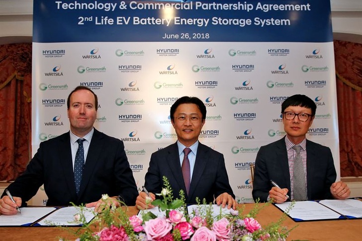 Javier Cavada, President of Energy Solutions at Wärtsilä, Dr. Youngcho Chi, Executive Vice President of Strategy & Technology Division and Chief Innovation Officer at Hyundai Motor Group, John Jung, President & CEO at Greensmith Energy (from left).