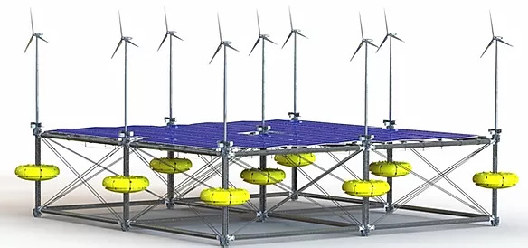 A robust and modular maritime structure to generate energy from waves, wind and PV.