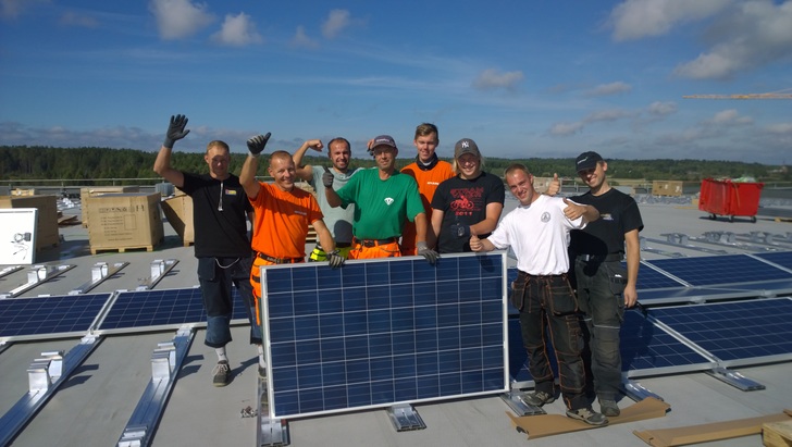 This rooftop solar power generator provides 370 kilowatts. It was installed in Vestby, Norway, on the rooftop of a commercial centre.