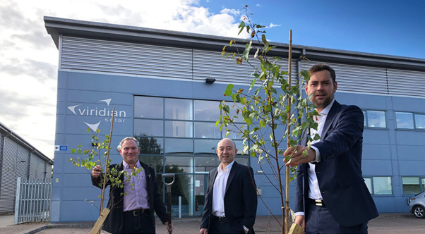 To mark the launch of the scheme, three native silver birch trees (Betula Pendula) were planted at Viridian Solar's HQ near Cambridge. Pictured are (left to right) Bruce Hill, Operations Director, KT Tan, Chief Technical Officer, and Jamie Berryman, Sales Director.
