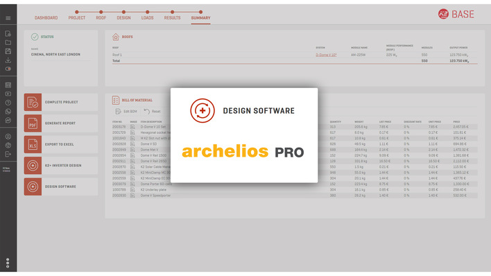 Following the automatic export to Archelios, the user can easily retrieve all geometric, mechanical and module-related parameters of the project.