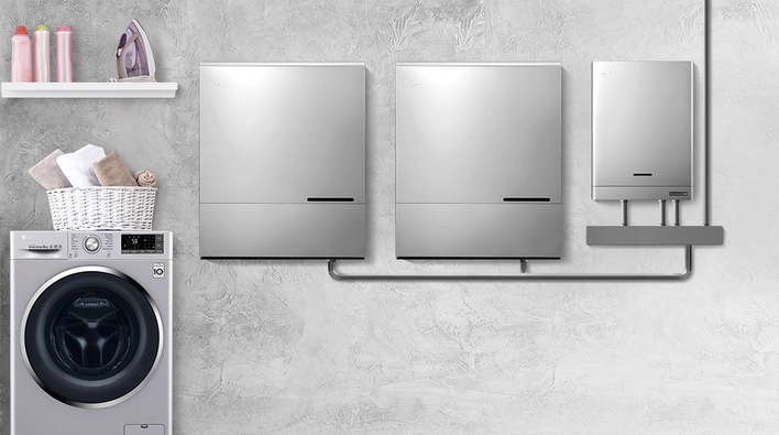 Two battery systems can be cascaded and enable flexible storage capacities from 14 to 19.6 kilowatt hours.