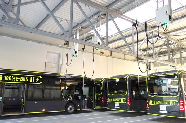 Electric buses are getting more and more popular in many countries, here a e-bus depot in Reutlingen/Germany.