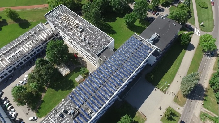 A 380 kW PV system is combined with water-ground heat pumps at Kaunas University of Technology/Lithuania.