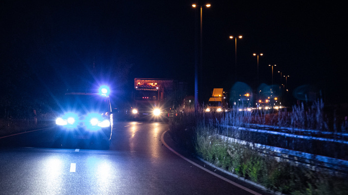 Delivery of the heavy goods transporters at night - with a police escort.
