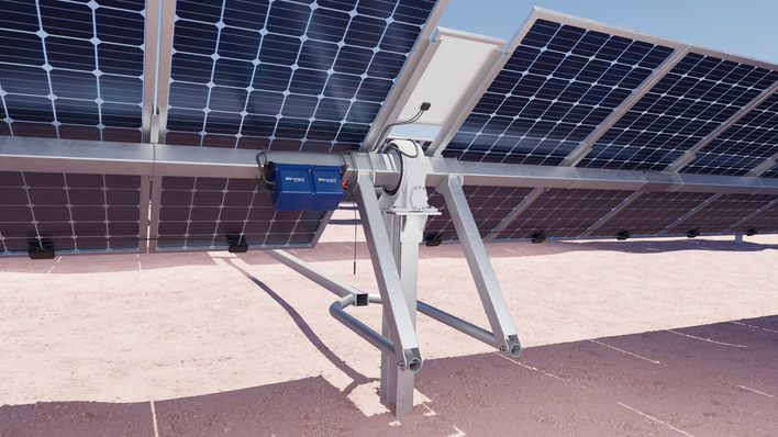 The Tracker Smart Controller uses AI and an inclinometer to calculate a new solar tracker angle in case of shading between adjacent rows.